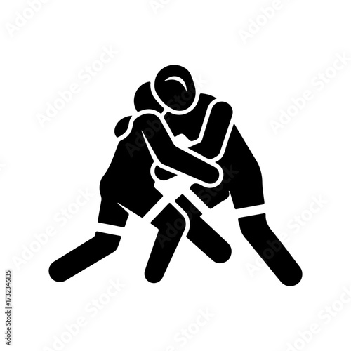 Flat Vector Wrestling Sport Icon Black and White Design