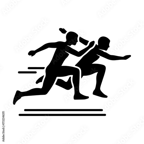 Black Silhouette Relay Runners Dynamic Flat Vector Icon Design