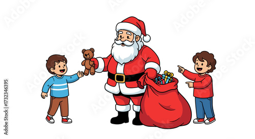 Santa Claus Spreading Christmas Cheer A Festive Illustration with Children and Gifts