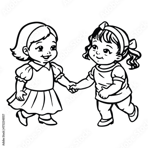 Baby girl holding sister’s hand