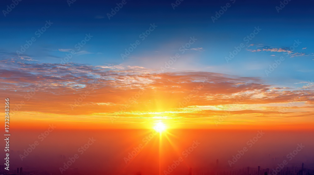 Fototapeta premium Sunrise Over Cityscape With Dramatic Colors