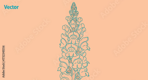 A teal outlined flower stalk on a peachy background