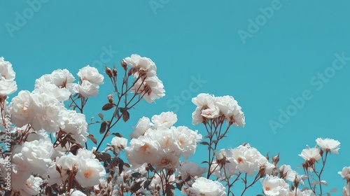 Pixelated White Roses Against A Light Teal Sky