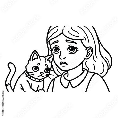 Sad girl holding hurt cat