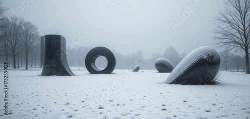 Silent Dance in Grey  Abstract Shapes Sculpted in Winter s Embrace on Snow