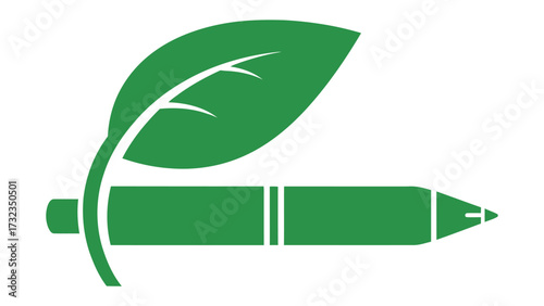 Eco-Friendly Pen Design: The image showcases a sleek green pen seamlessly integrated with a stylized leaf, symbolizing sustainable writing and a connection to nature.