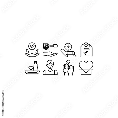 Diverse collection of line art icons in multiple colors