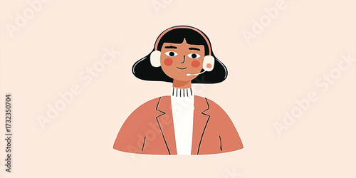 A friendly customer service representative providing support, in a stylized flat design illustration.