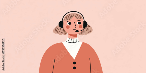 A friendly female customer service agent equipped with a headset stands out against a modern backdrop, suggesting efficient communication and helpful support in this appealing graphic.