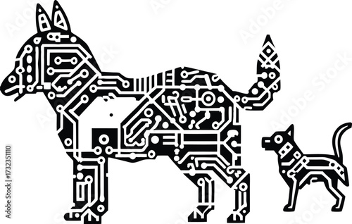 Christmas vector animal illustration featuring a dog and a horse silhouette design