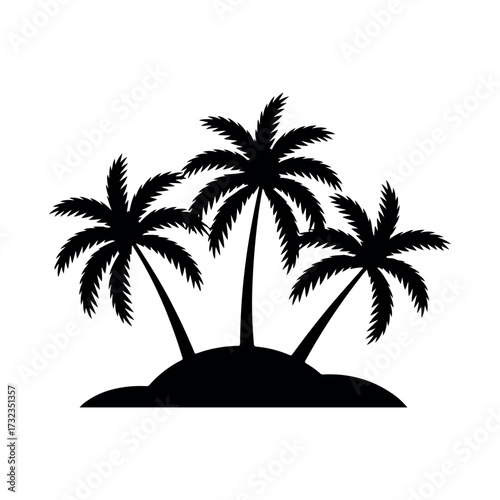 Tropical Palm Tree Island Silhouette Vector Illustration Isolated Black Coconut Trees Design