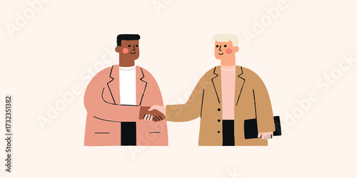 A digital art of two businessmen with a professional attire, handshaking and closing a deal with good gesture.
