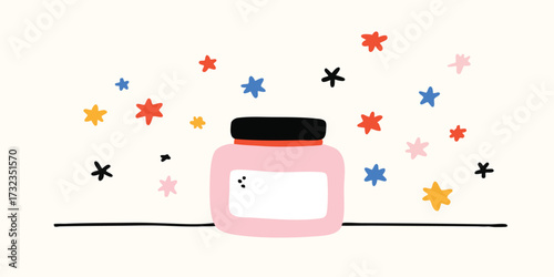 An illustrative creation of an open jar filled with stars, symbolising imagination, dreams and infinite possibilities. This vibrant and whimsical artwork sparks creativity.