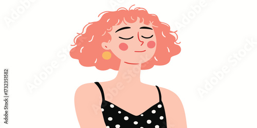 A serene illustration of a woman in a state of relaxed contemplation, showcasing her peace and calm.