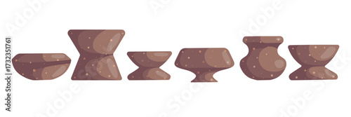 Vector set of marble stone candle holders in brown color, minimal decorative collection