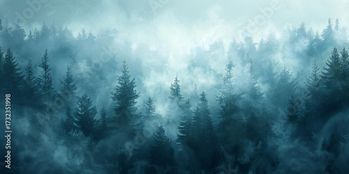 Misty Forest Panorama with Foggy Ambiance, Isolated on Transparent Background for Easy Digital Manipulation and Web Use