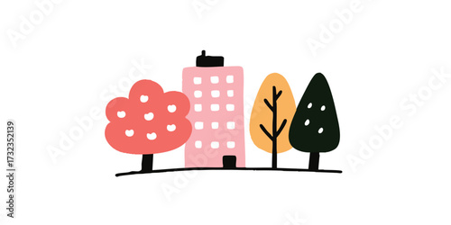 A whimsical illustration of a modern city skyline, a visual feast for art lovers. This graphic has clean lines and vibrant colors that evoke a sense of wonder.