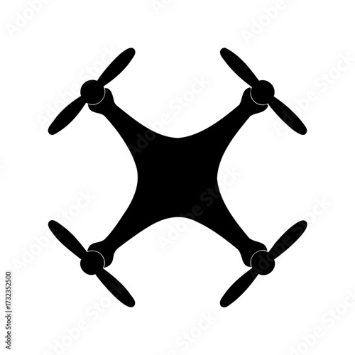Black Silhouette of a Quadcopter Drone with Four Rotors and Central Body