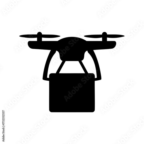 Silhouette of a drone carrying a package, delivery service concept illustration