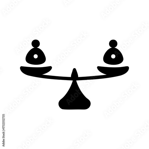 Black and white illustration of a balance scale representing fairness and equality