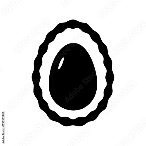 Black and White Egg Shaped Object with Scalloped Border Illustration