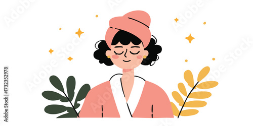 A serene depiction of relaxation, this illustration captures a person in a spa robe, embodying a moment of pure tranquility. This imagery uses a delicate artistic approach.