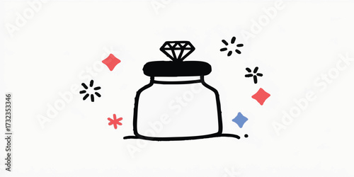 An elegant line art illustration of a jar, adorned with a radiant diamond, symbolizing love, commitment, and the sparkle of a precious moment.