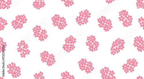 Pink flower clusters on white