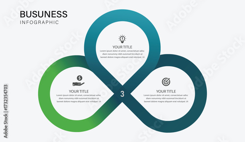 3 Step Creative Business Infographic with Three Loop Elements for Presentation and Marketing Design