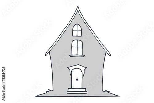 old scary house with two windows and a pointed roof outline