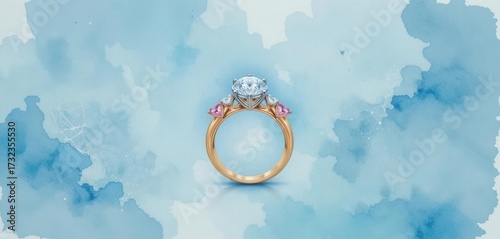 Ethereal Romance  A Watercolor Illustration of a Smiling Diamond Engagement Ring