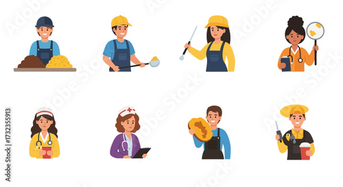 A collection of diverse professionals, each engaged in their respective occupations.