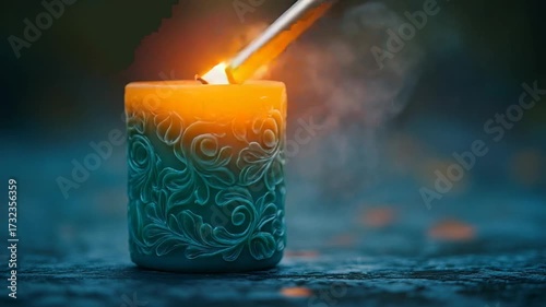 A beautiful candle burning brightly in the darkness of the night.