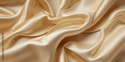 Close-up of a rich, deep golden satin fabric. A close-up shot showcasing the luxurious drape and texture of a deep gold satin fabric.	