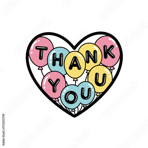 Heart shape filled with colorful balloons spelling thank you, , vibrant and festive way to convey gratitude and appreciation for any occasion