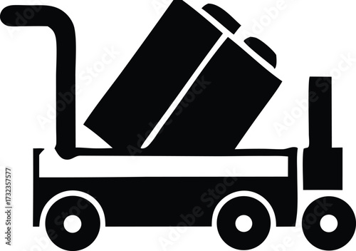 Black silhouette of a luggage cart loaded with two suitcases for easy travel and transportation of belongings