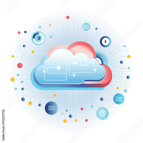 AI Cloud Computing Icons Flat Vector Style