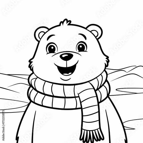 Adorable polar bear with striped scarf vector illustration for winter fun silhouette white background