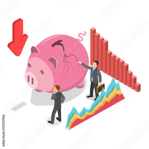 3D Isometric Flat Vector Illustration of Business Bankruptcy, Financial Insolvency In The Business World. Item 2