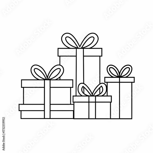 Black and white vector illustration of gift boxes with ribbons scalable eps icon silhouette white background