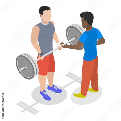 3D Isometric Flat Vector Illustration of Healthy and Active Lifestyle, Get In Shape With A Personal Fitness Coach. Item 1
