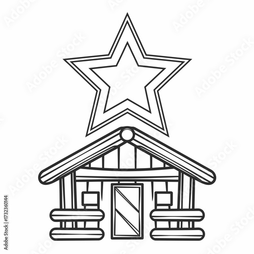 Vector illustration of a star topping a rustic building design scalable graphic icon silhouette white background