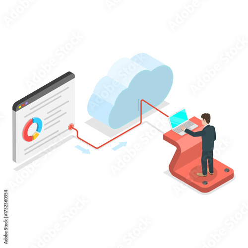 3D Isometric Flat Vector Illustration of Cloud Services Labeled Educational List, SAAS, PAAS and IAAS. Item 2