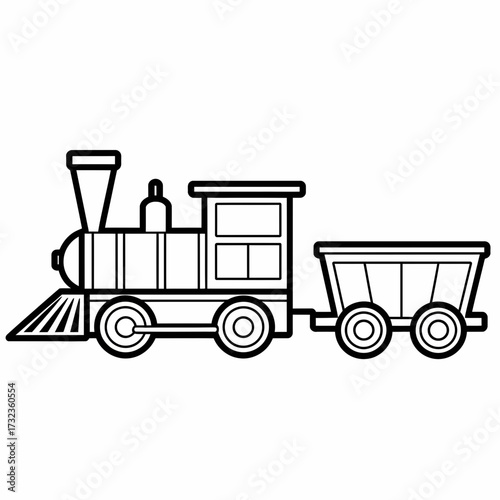 Black and white vector illustration of a classic train with a coal car icon silhouette white background