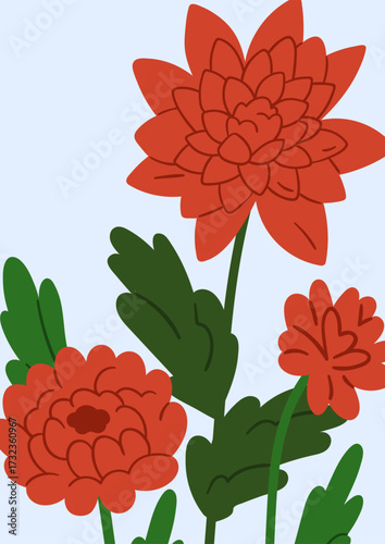 Floral card design with chrysanthemum blossoms. Delicate gentle blooming plan...