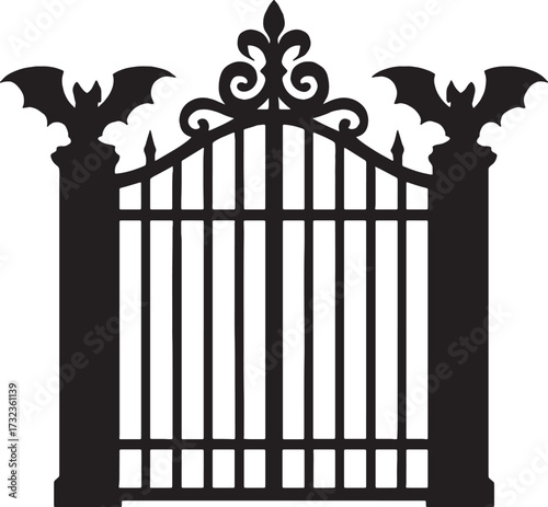 Gothic Gate Silhouette with Bats