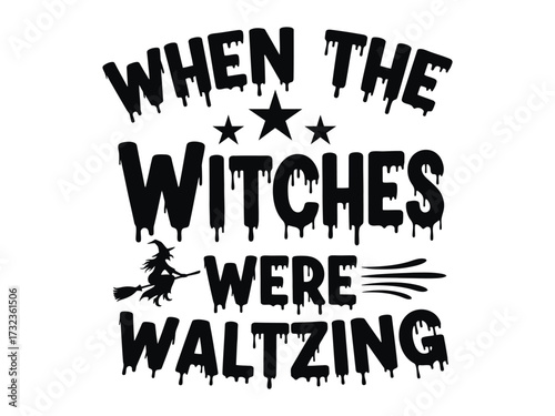 Halloween's Witchy Waltz: A creative depiction of a witch dancing in mid-air, encapsulated in a spooky, yet captivating font, celebrates the enchanting essence of Halloween.