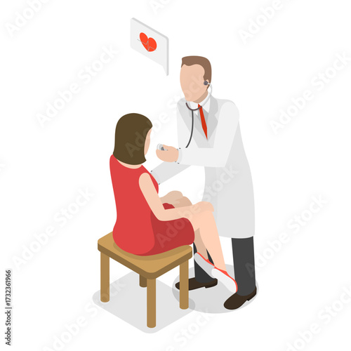 3D Isometric Flat Vector Illustration of Health Examination, Patients Meeting Doctor. Item 1