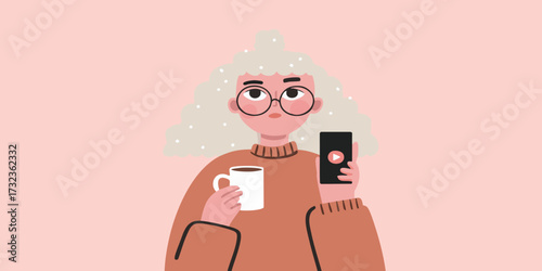 A contemplative person holding a mug of coffee and a phone against a soft, inviting backdrop. Explore the quiet moments of daily life, the comfort of a warm drink.