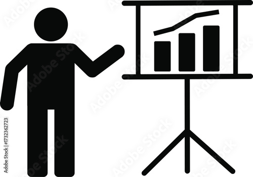 Business presentation icon with growth chart and presenter